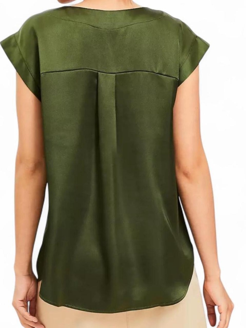 LOFT Olive Green V-Neck Cap Sleeve Blouse - Picture 2 of 6